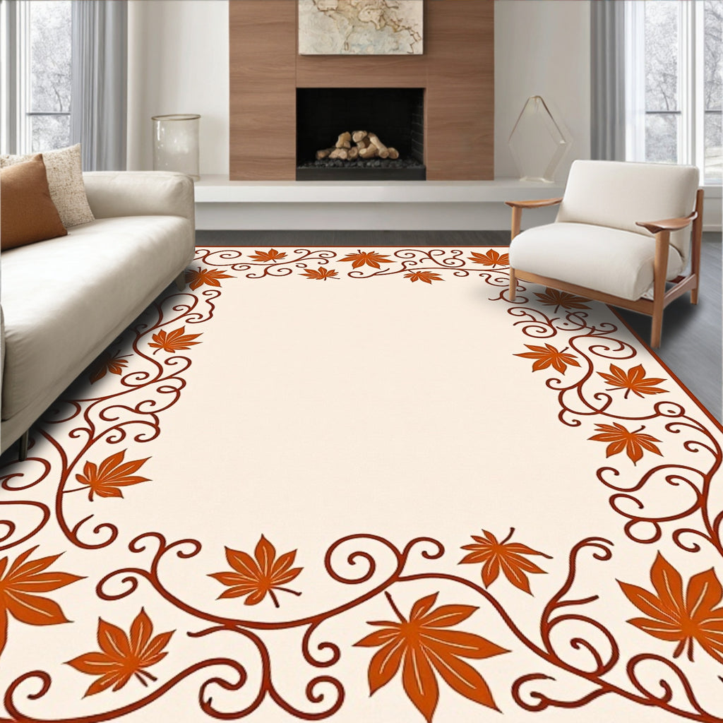 Autumn Leaf Scrollwork Pattern Rug