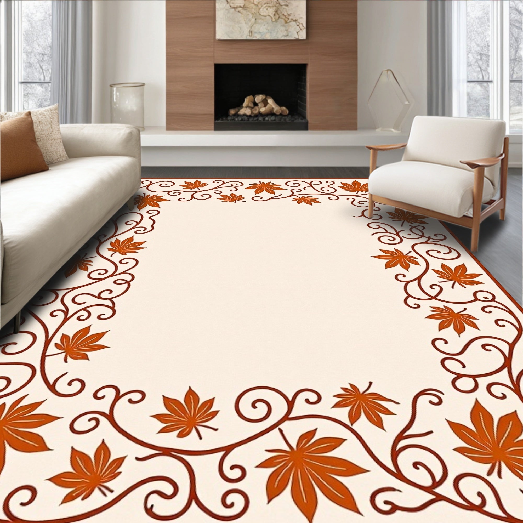 Autumn Leaf Scrollwork Pattern Rug