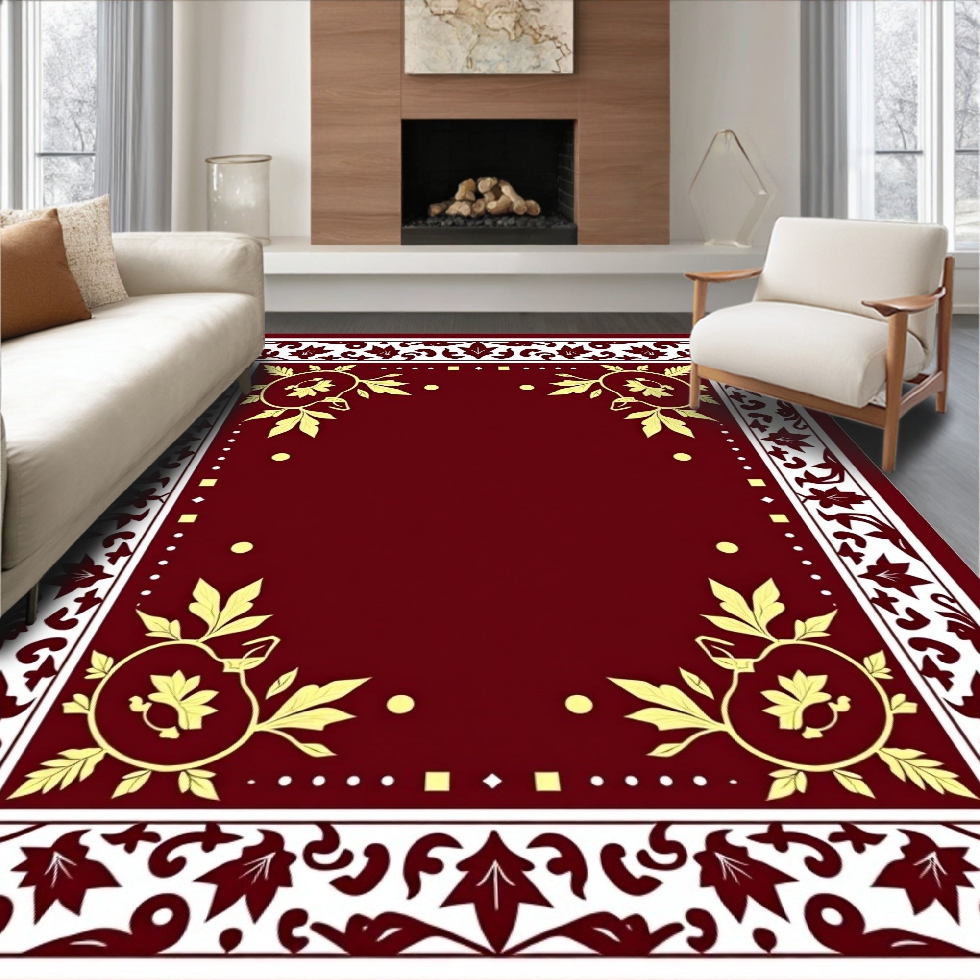 Elegant Border With Floral Swirls Design Rug