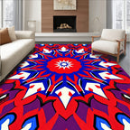 Vibrant Red Blue Starburst Mandala Design Rug