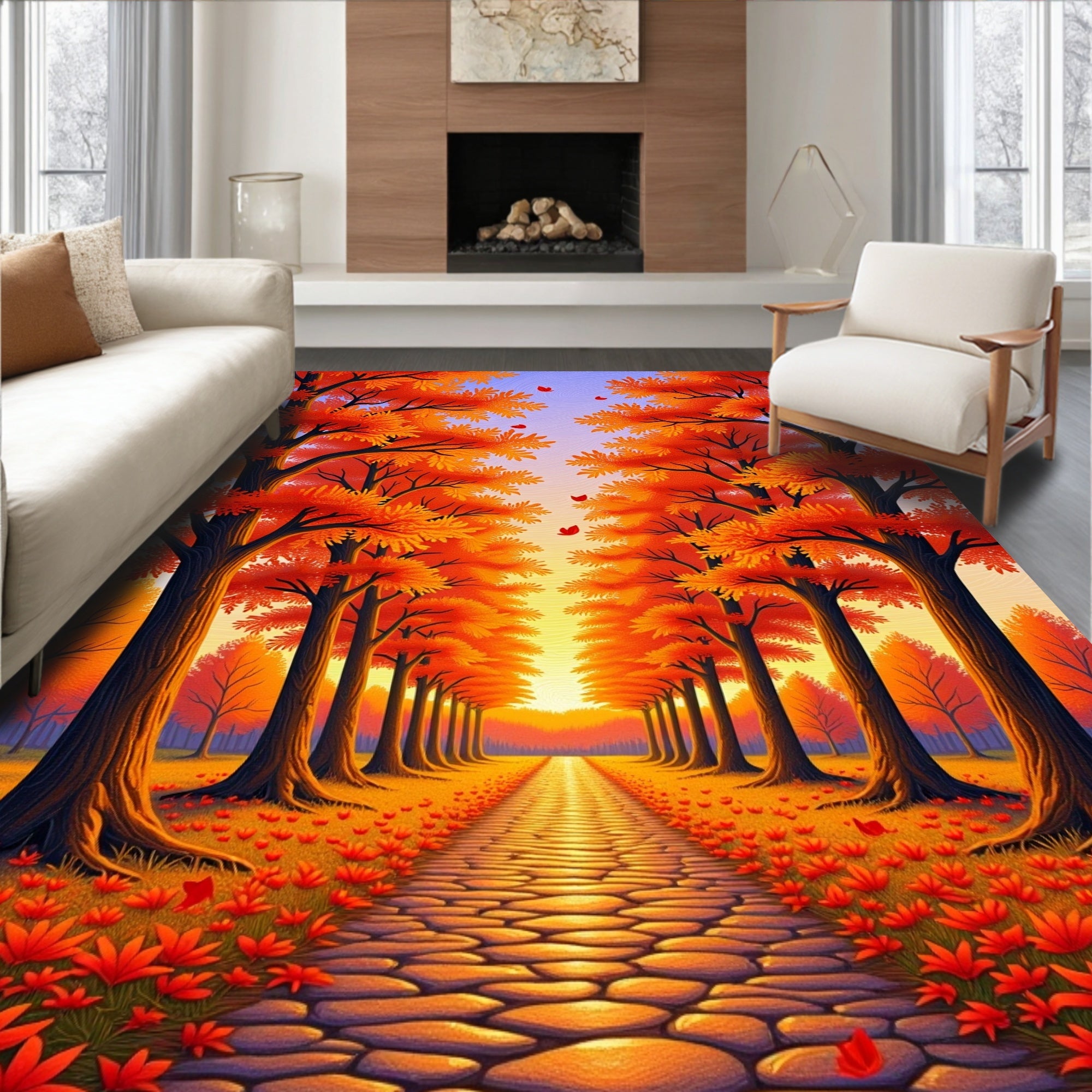 Autumnal Forest Path Pattern Rug
