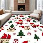 Whimsical Santa Claus Christmas Trees Houses Rug