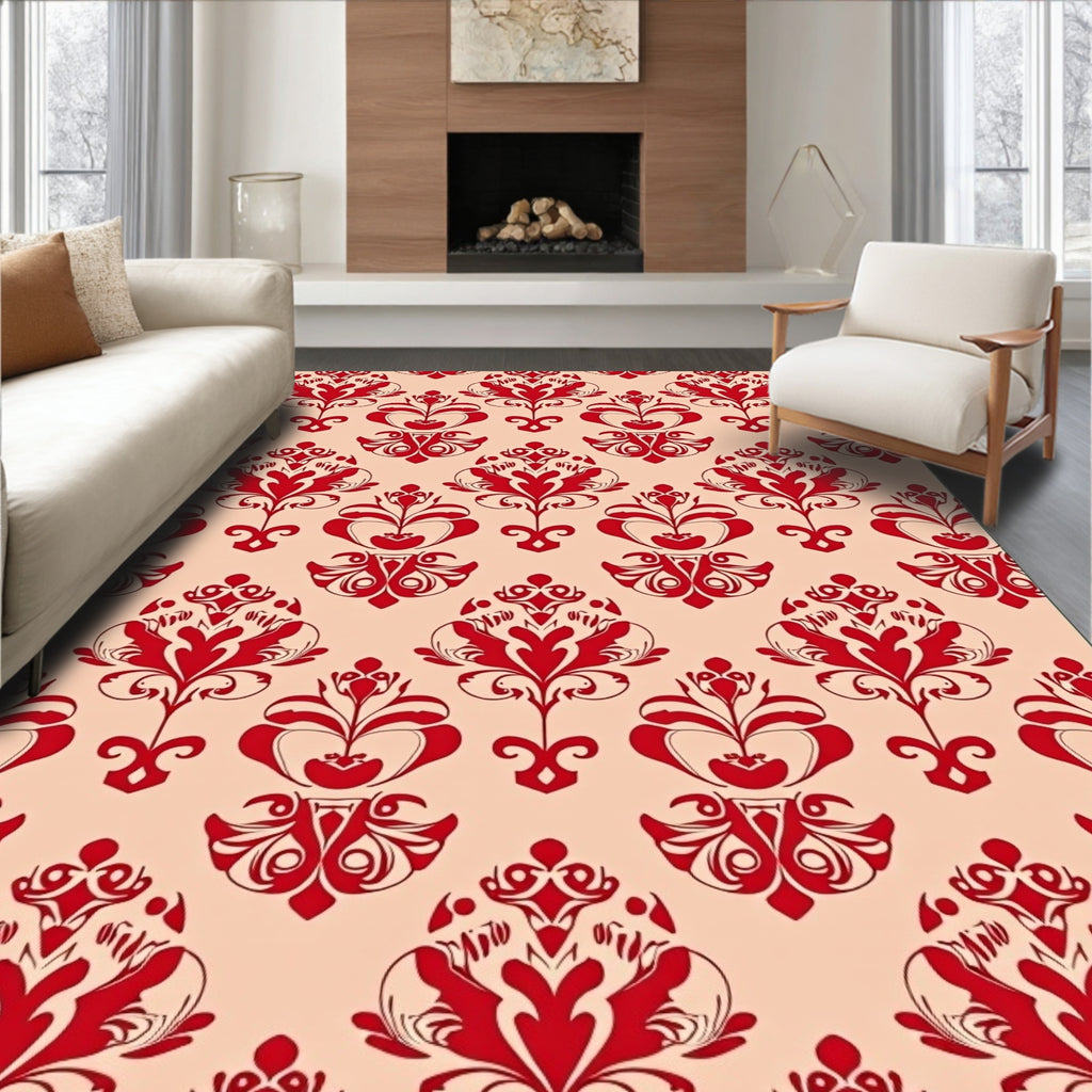 Classic Red Floral Damask Pattern Rug