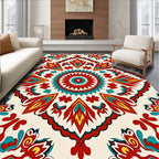 Bold Red Teal Floral Medallion Rug