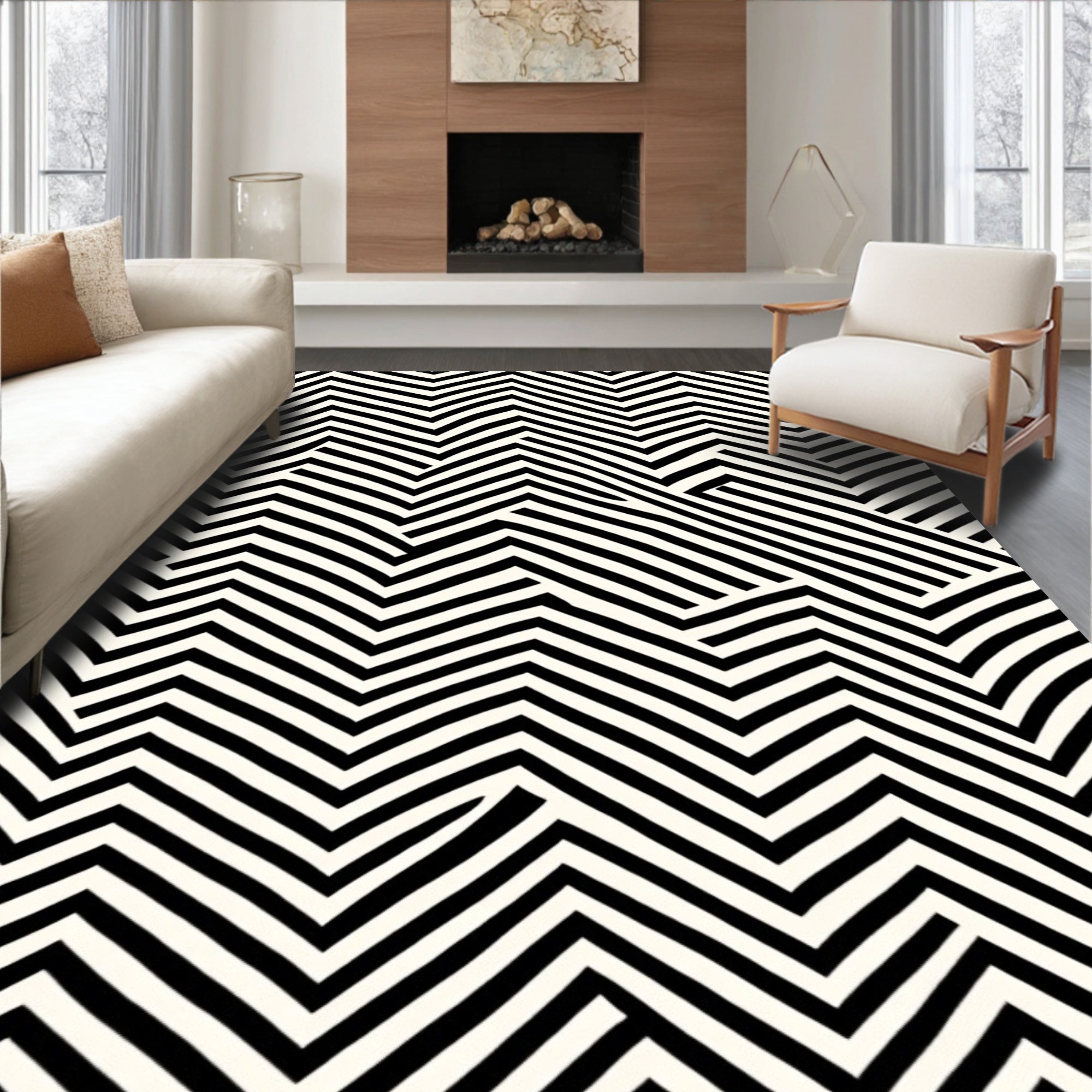 Black White Zigzag Illusion Rug