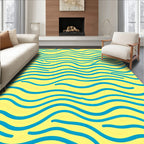 Yellow And Blue Wavy Lines Design Rug