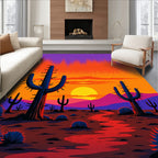 Vibrant Desert Sunset Cactus Scene Rug