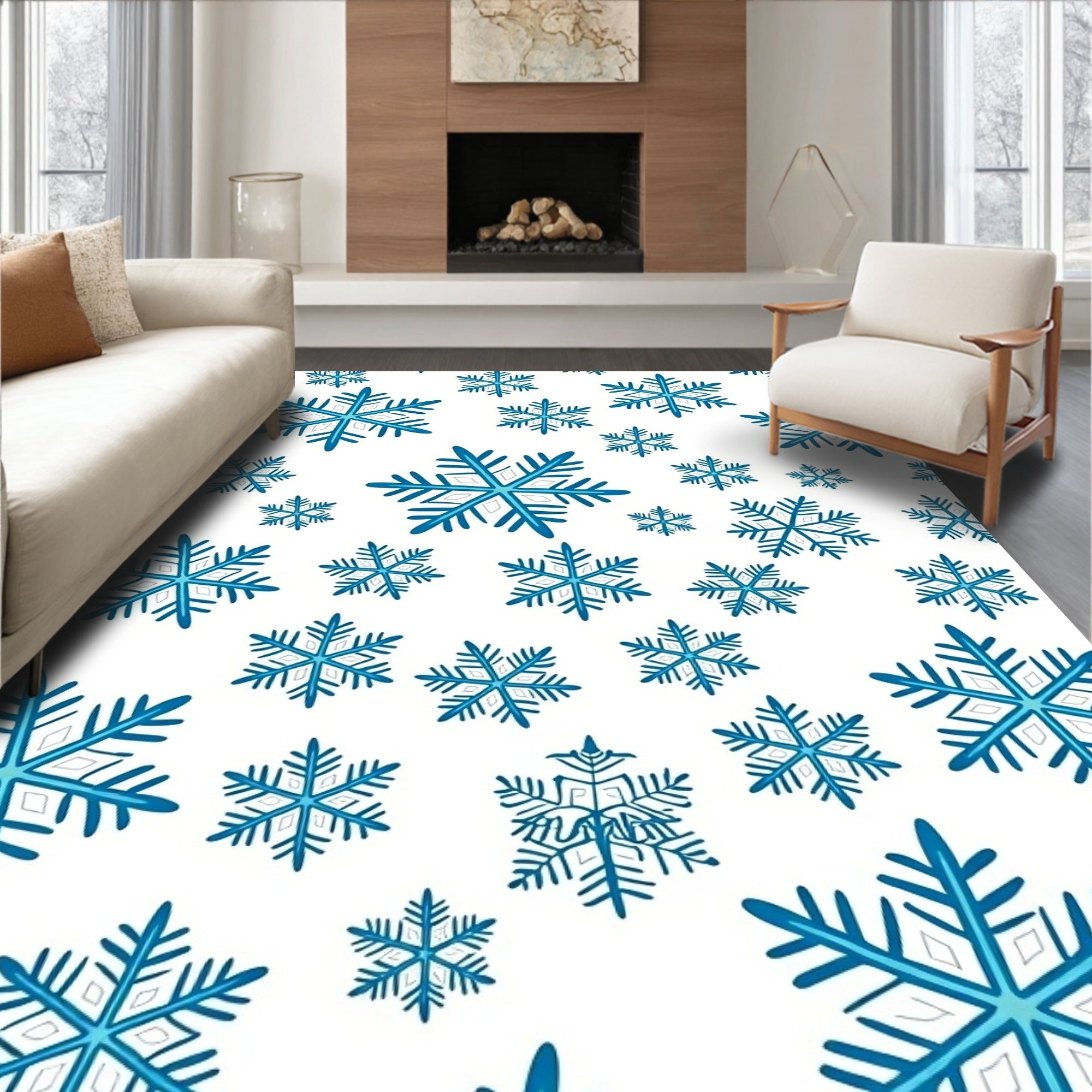 Teal Blue Snowflake Scatter Rug