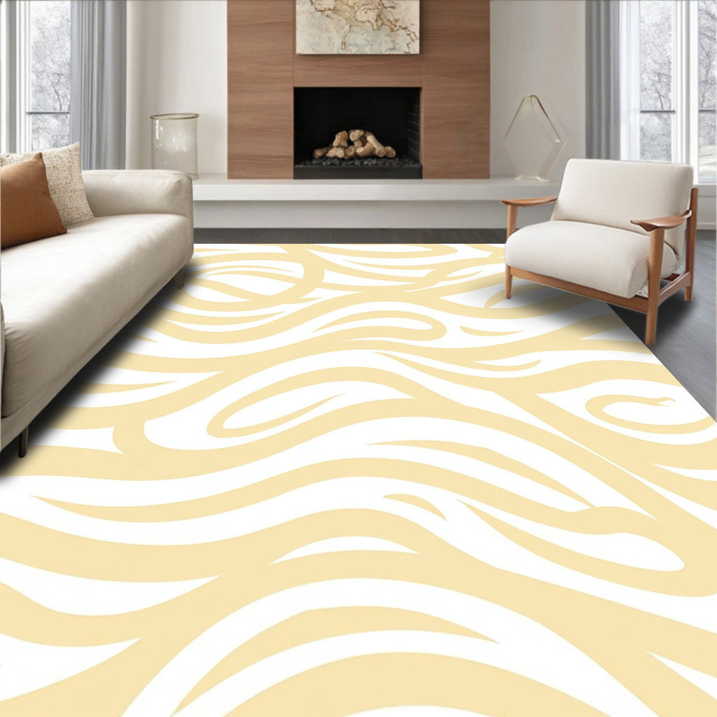 Soft Yellow Abstract Swirl Design Rug