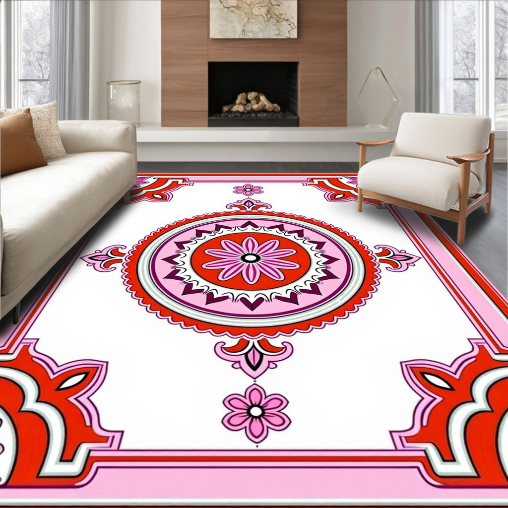 Vibrant Floral Mandala Border Design Rug