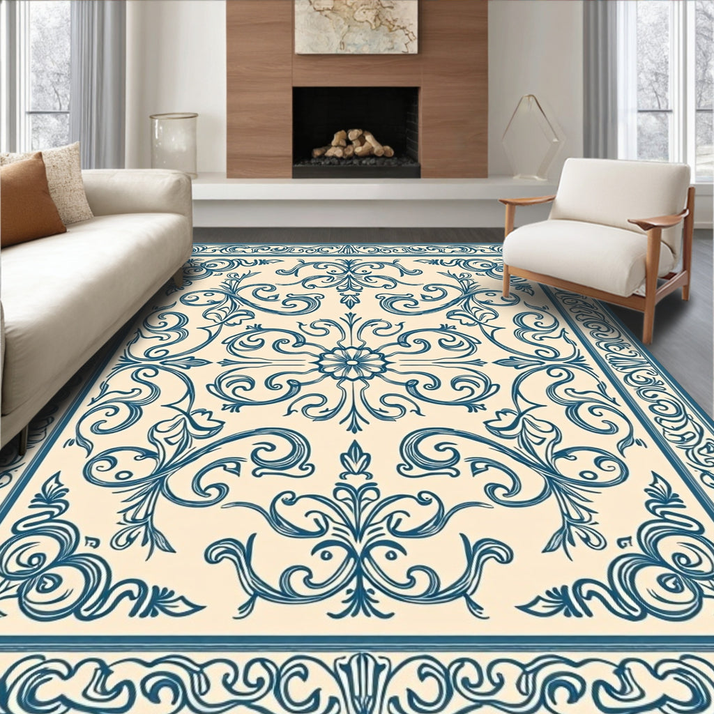 Classic Teal Floral Medallion Pattern Rug