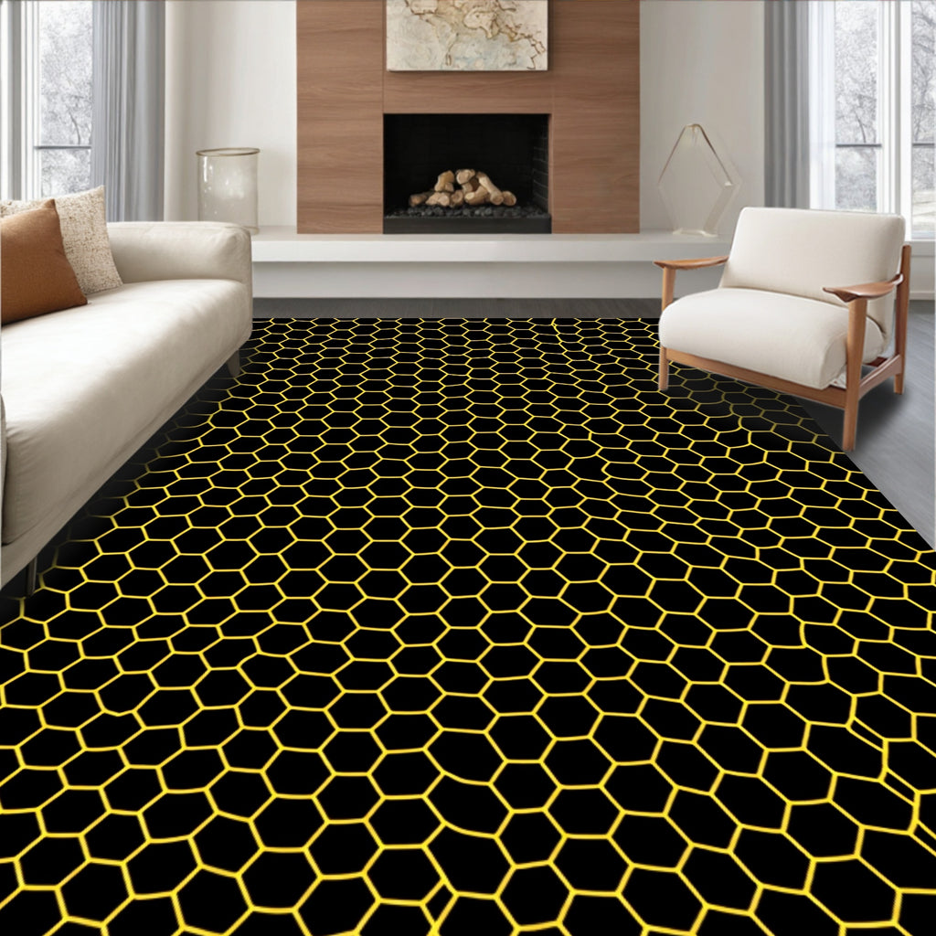 Chic Black Hexagonal Pattern Rug