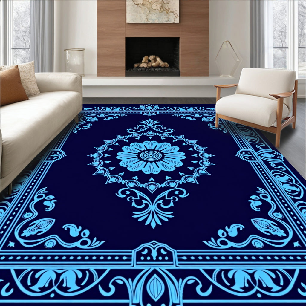 Intricate Floral Medallion Frame Design Rug