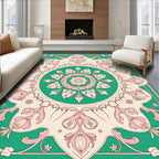 Elegant Green Floral Medallion Design Rug
