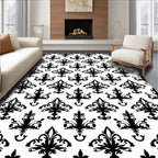 Classic Black White Fleur-de-lis Pattern Rug