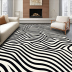 Black White Dynamic Wavy Pattern Rug