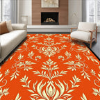 Damask Floral Patterned Orange Rug Design Rug