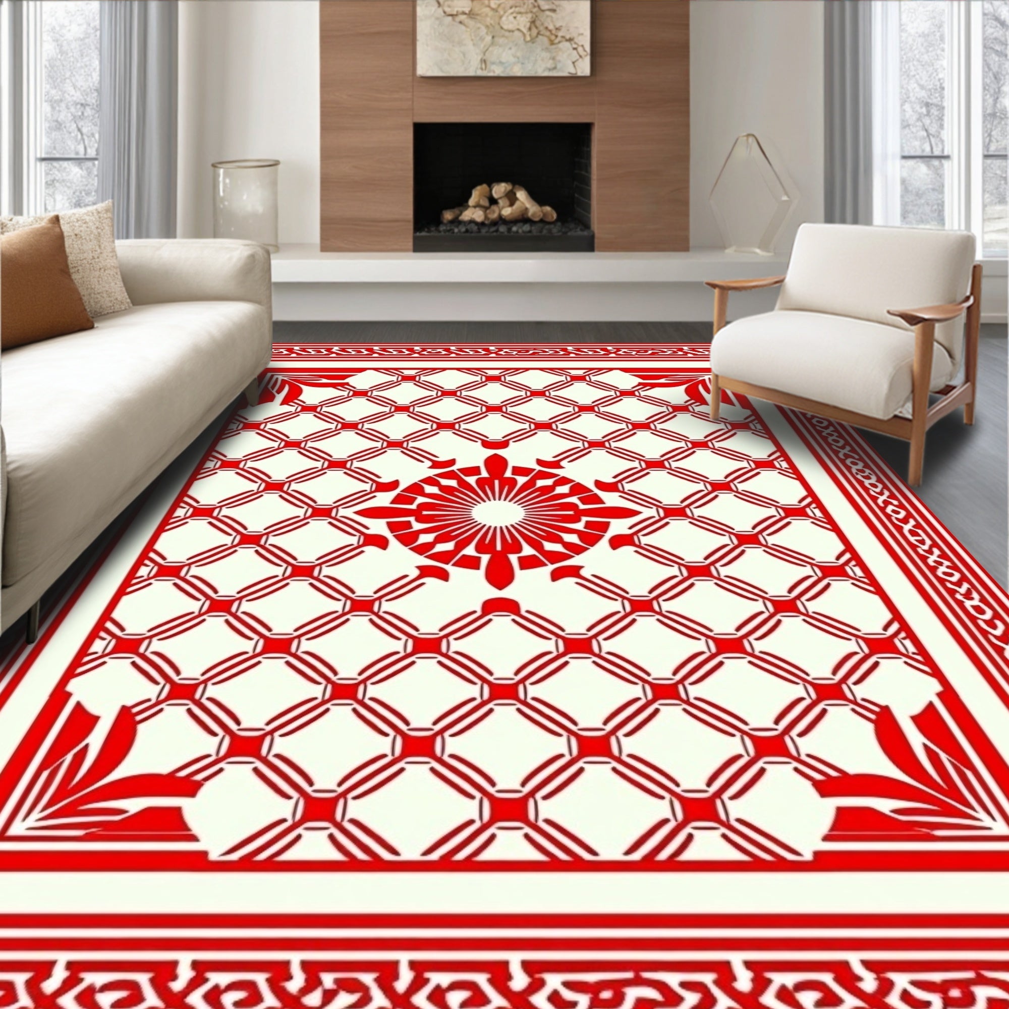 Red Geometric Floral Medallion Rug