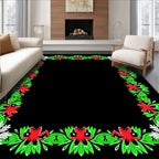 Crimson Red Green Floral Snowflake Border Rug