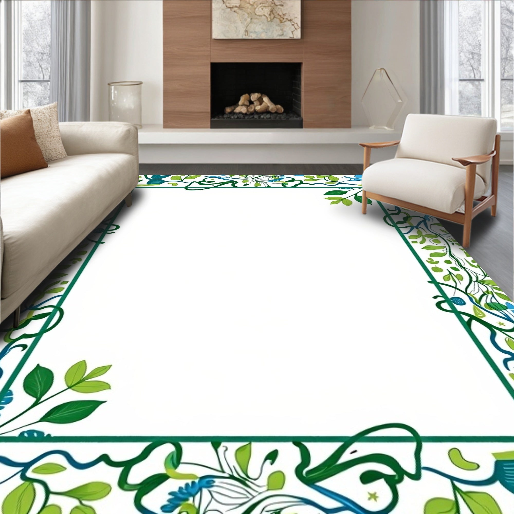 Green And Blue Floral Vines Rug