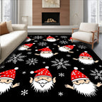 Festive Santa Snowflakes Black Background Rug
