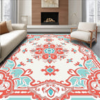 Coral Aqua Medallion Patterned Rug