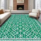 Intricate Green White Geometric Pattern Rug