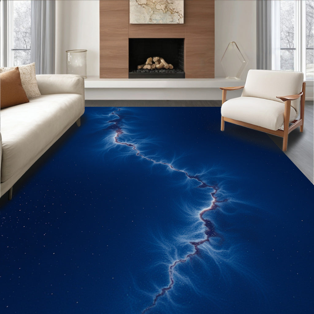 Deep Blue Cosmic Fractal Pattern Rug