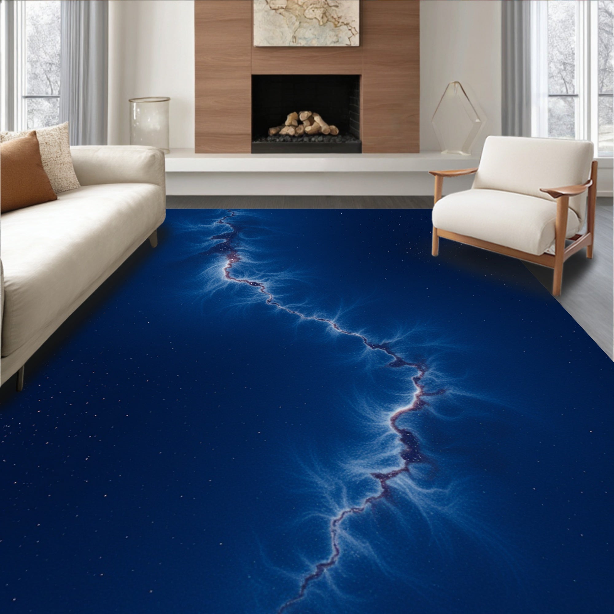 Deep Blue Cosmic Fractal Pattern Rug
