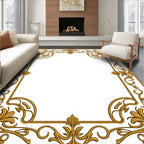 Ornate Gold Leaf Scroll Pattern Rug