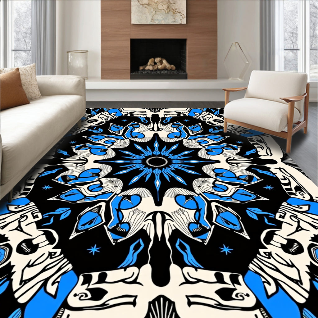 Intricate Blue Starburst Mandala Design Rug