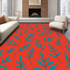 Vibrant Teal Leaf Patterned Rug