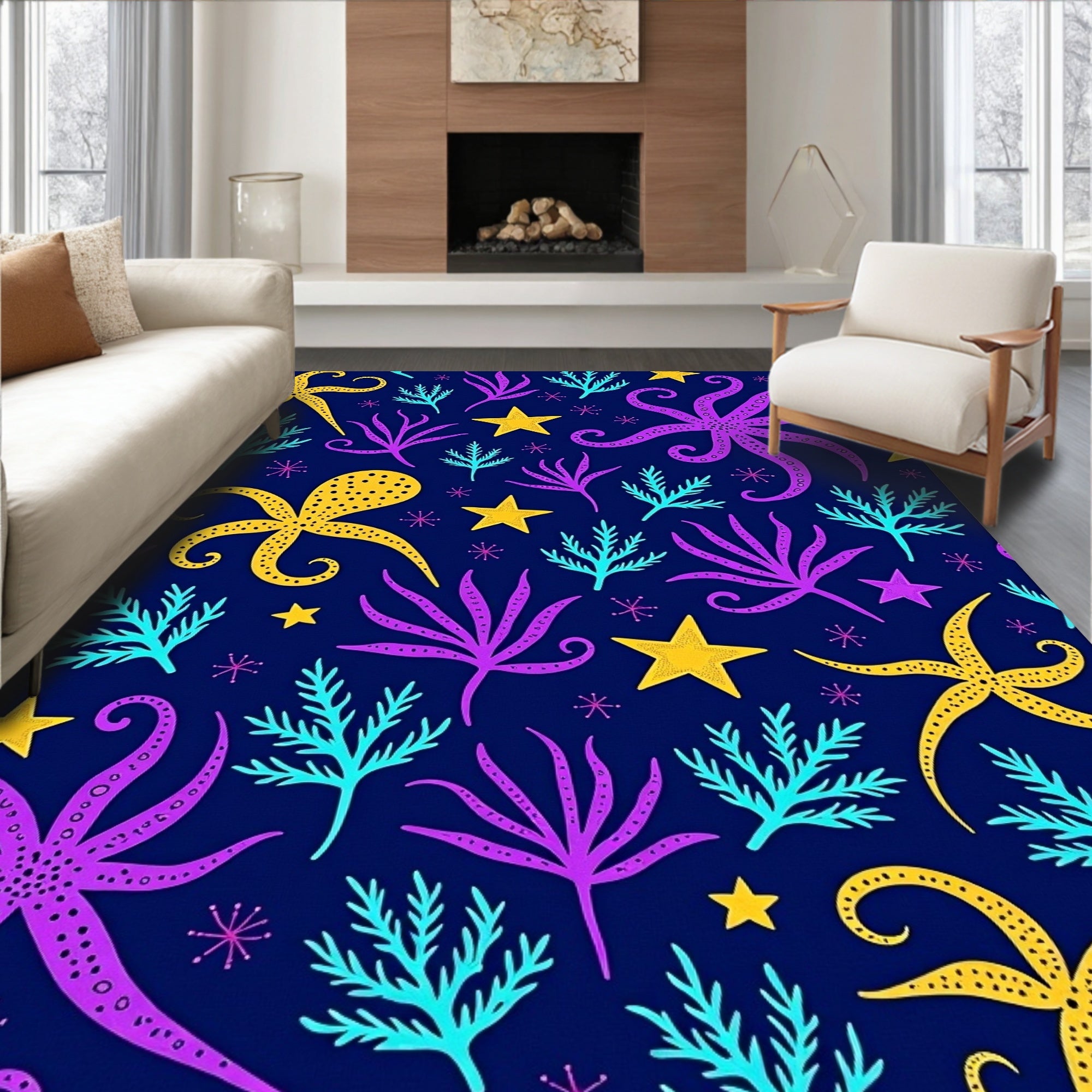 Oceanic Octopus And StarfishPattern Rug