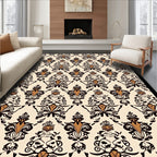 Classic Black Brown Damask Pattern Rug