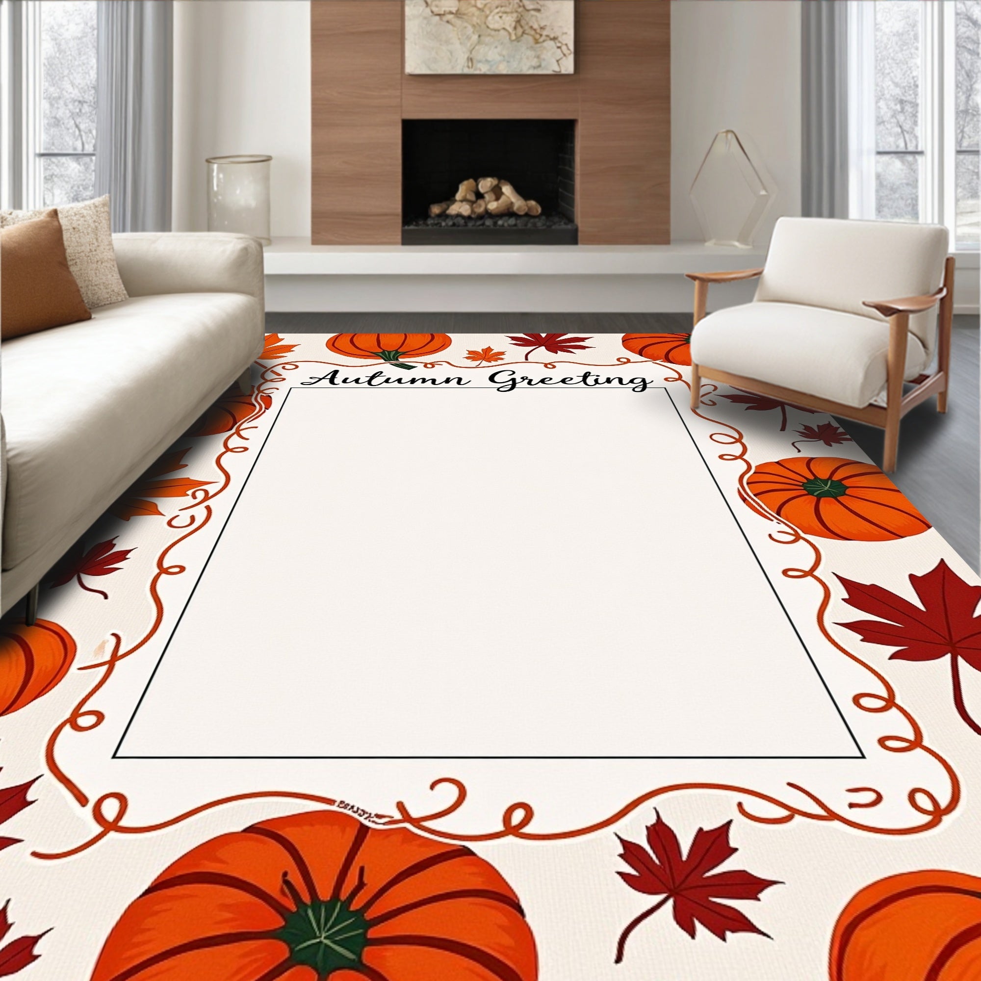 Autumn Pumpkin Leaf Graphic Rug