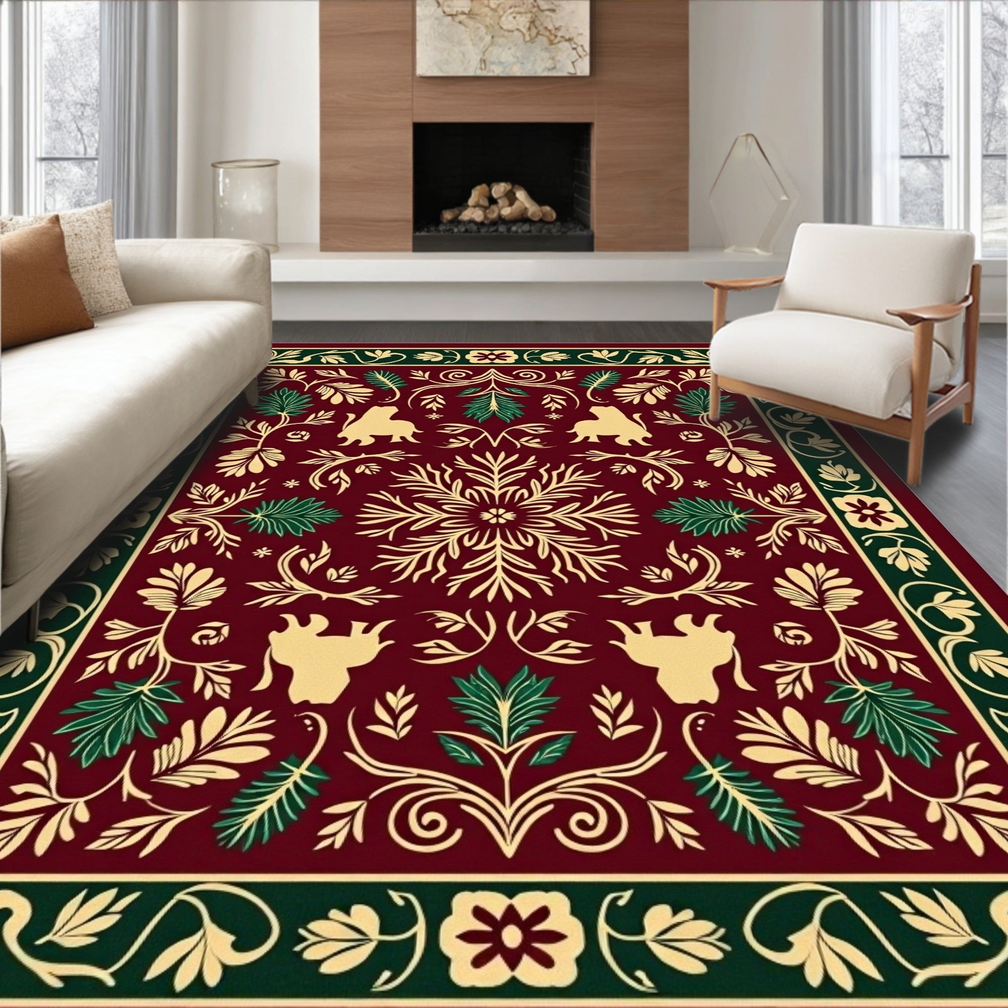 Regal Floral Animal Medallion Pattern Rug