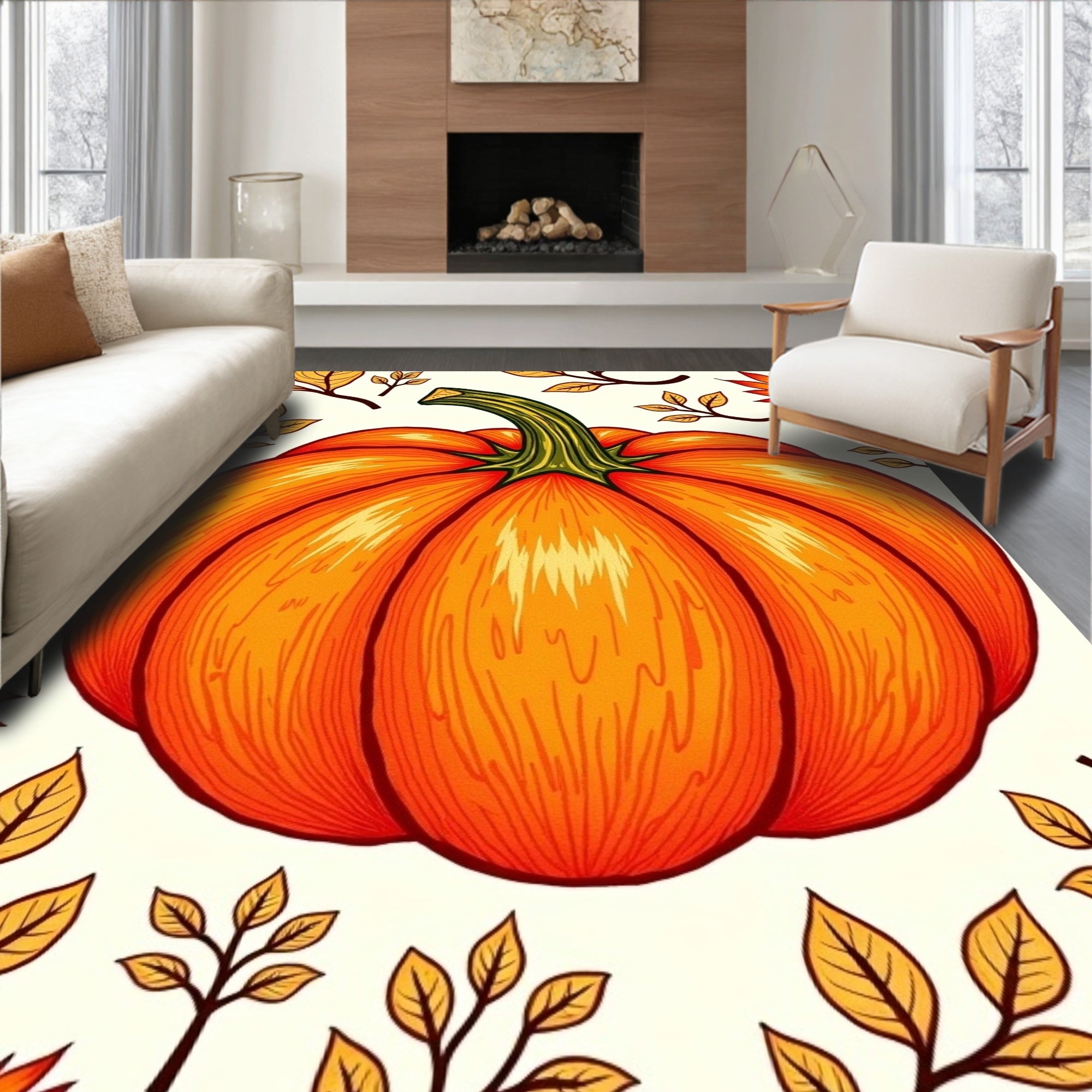 Autumn Pumpkin Leaf Patchwork Pattern Rug