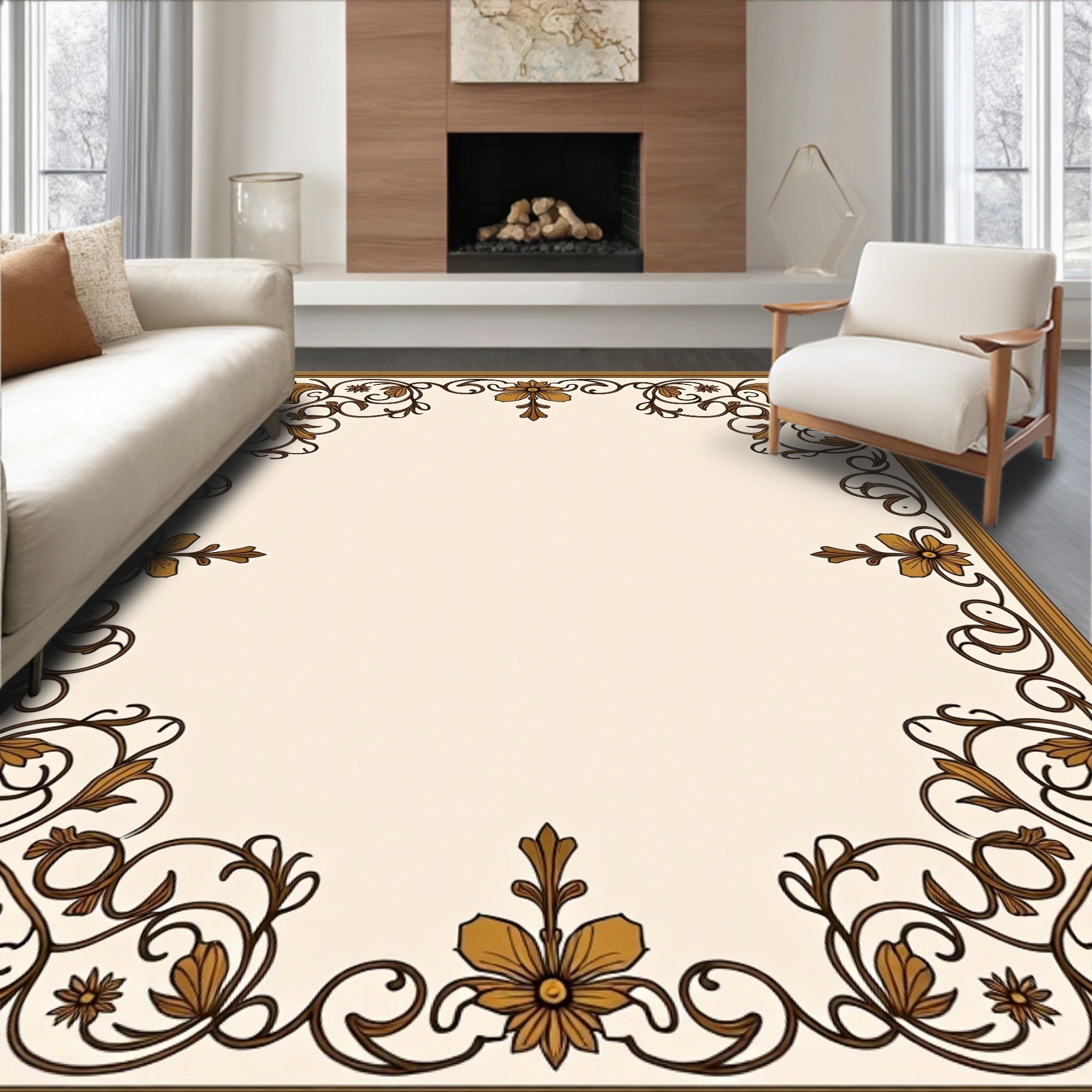 Ornate Floral Scrollwork Design Rug