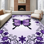Purple Butterfly Floral Vine Design Rug