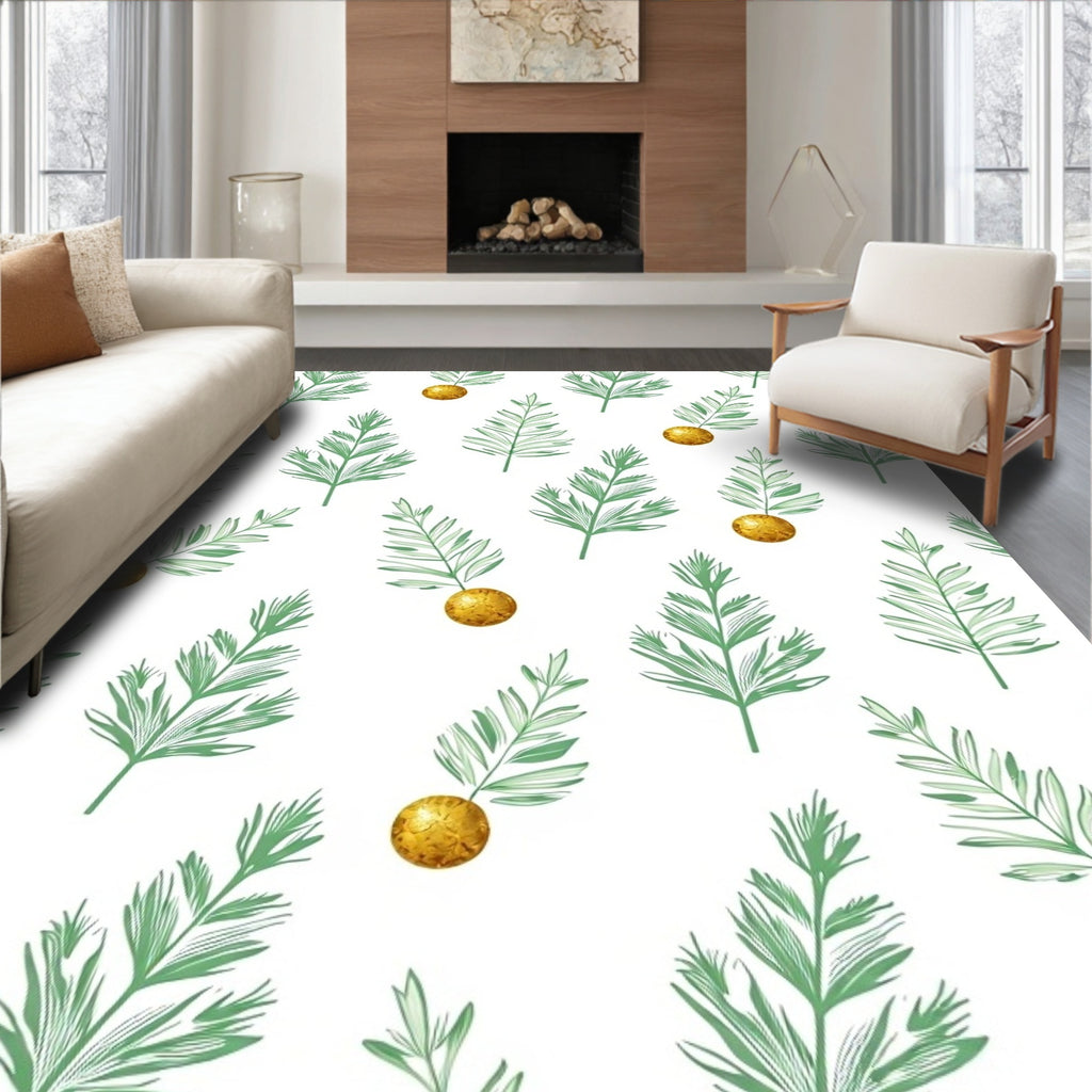 Green Leaf Gold Orb Whimsical Rug