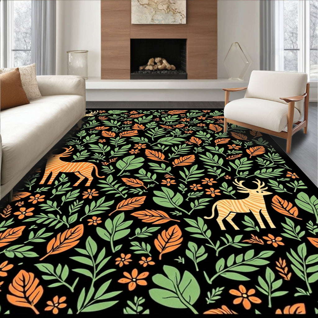 Deer Floral Pattern Rug