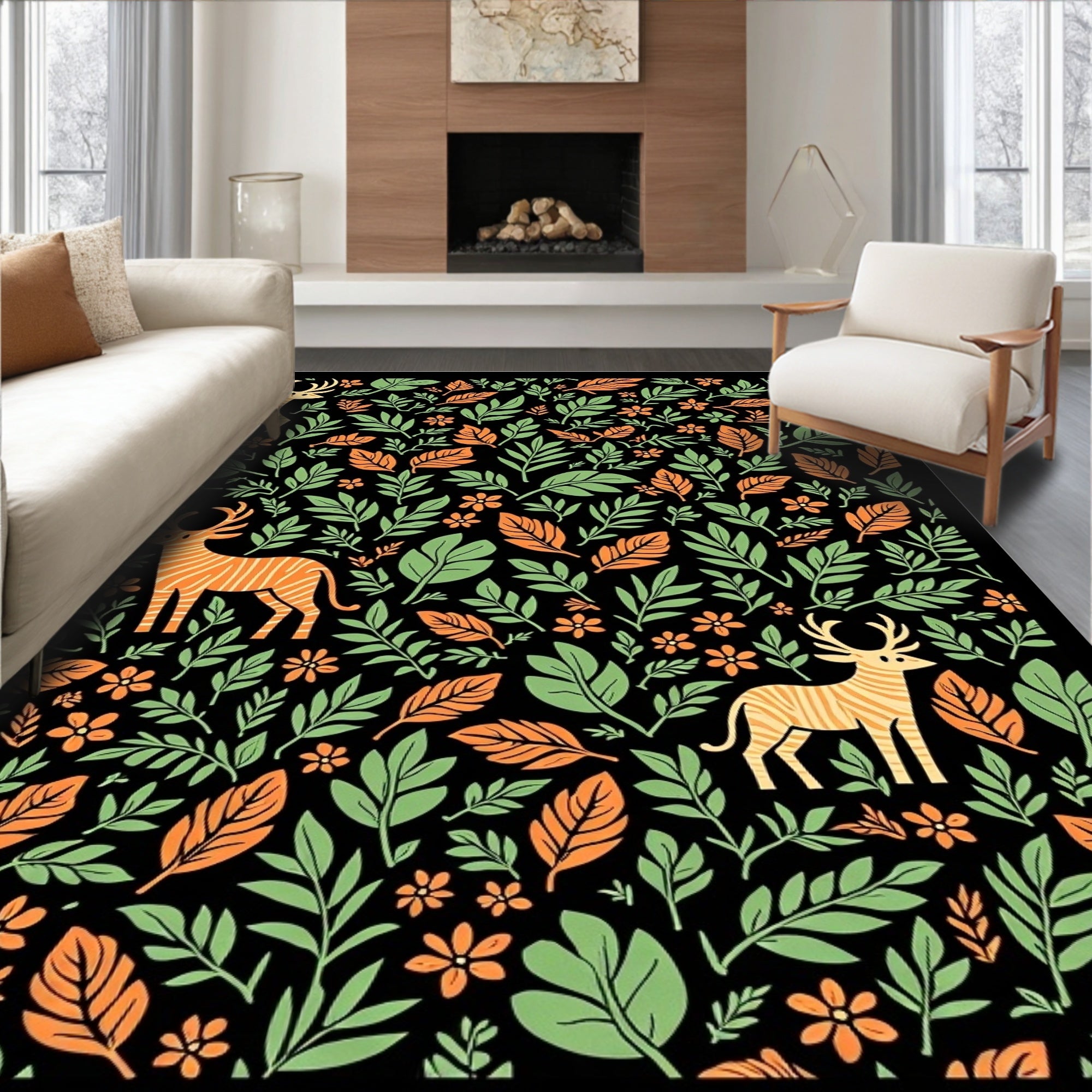 Deer Floral Pattern Rug