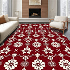 Crimson Snowflake Diamond Pattern Rug
