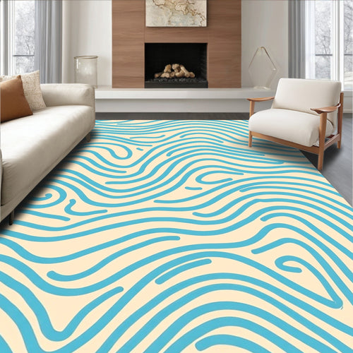 Abstract Blue Wave Pattern Rug