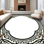 Intricate Scrollwork Beige Black Pattern Rug