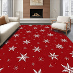 Winter Snowflake Patterned Red Rug