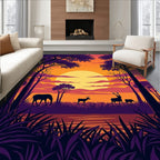 African Sunset Wildlife Scene Rug