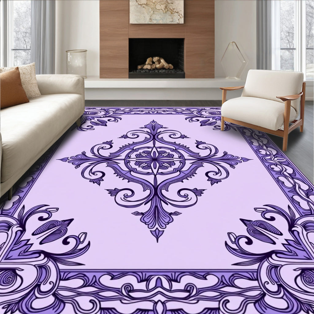 Ornate Lavender Lilac Floral Pattern Rug