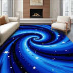 Blue Swirling Cosmic Star Pattern Rug