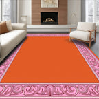 Pink Swirl Bordered Orange Print Rug